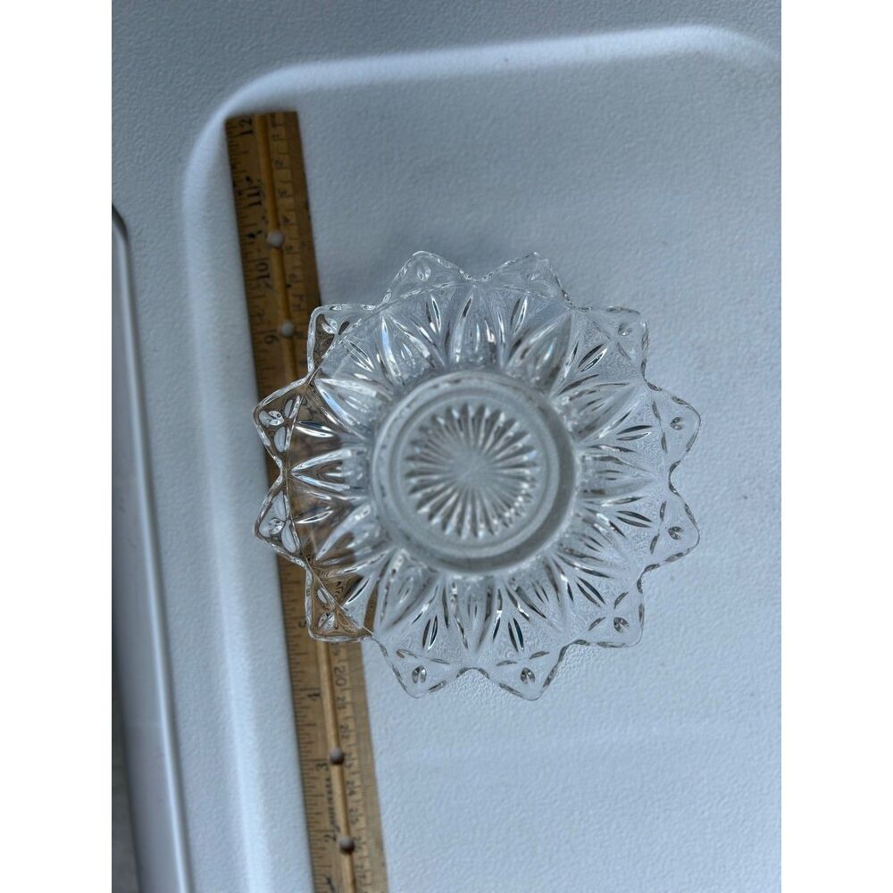 Vtg Federal glass clear round flower petal shaped flared dish